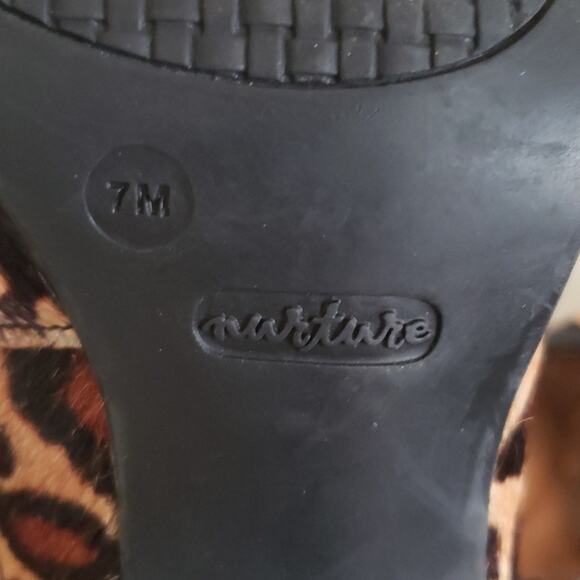 nurture Women's Calf Hair Patent Leather Heels Animal Print Open Toe Size 7 - Picture 6 of 7